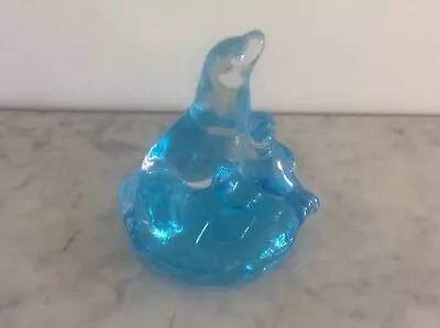 Buy Seal With Seal Pup Turquoise Blue Art Glass Crystal Sculpture Mint Condition • 39.99£