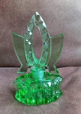 Buy Genuine Art Deco Czech Bohemian Glass Heavily Cut Green Perfume Bottle.5.5  • 22£