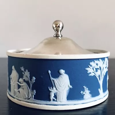 Buy Antique Wedgwood Jasperware Blue Trinket Box With Lid - C.1812-22 • 30£