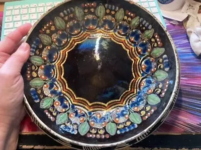 Buy Vintage Decorative Bowl, Majolica Colours On Terracotta, 27cm Dimeter • 19.20£