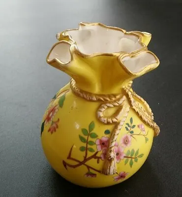 Buy Antique Royal Worcester English Victorian Handckerchief Vase Yellow 10cm Tall • 64.30£