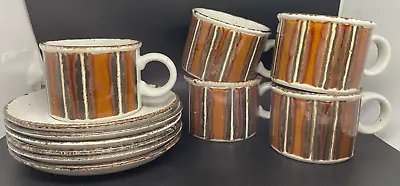 Buy Stonehenge Midwinter Earth Coffee Cup And Saucer Set Of 5 Brown Striped MCM • 37.89£