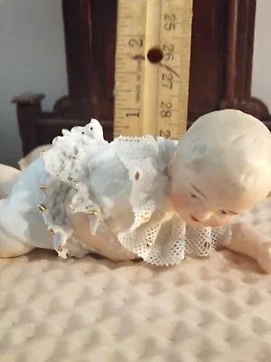 Buy Miniature Antique Porcelain Dresden Lace Figurine German Piano Baby 5  Rare • 62.29£