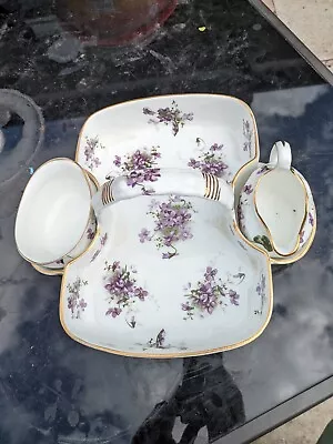 Buy Hammersley Victorian Violets Patterned  3 Piece Set For Strawberries With Cream. • 25£