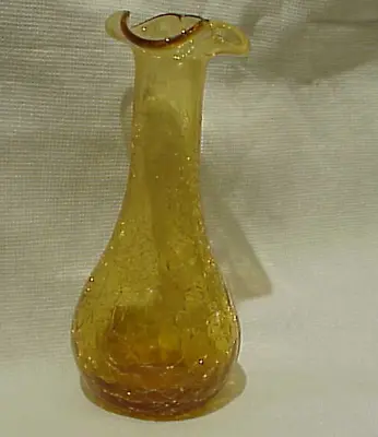 Buy Vintage Mid Century Modern Honey Amber Blown Art Glass Vase-Crackle Glass • 23.74£
