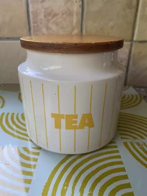 Buy Vintage | HORNSEA Yellow Stripe TEA Storage Jar | Made In England | Tea Caddy • 19.50£