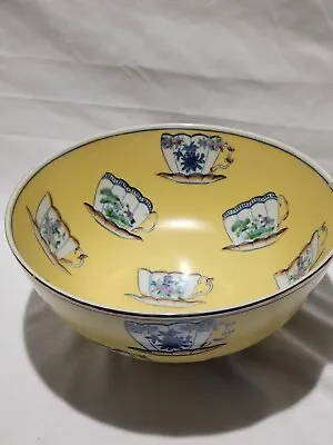 Buy Vintage Large Decorative Yellow Oriental Ceramic Accent Bowl Tea Cup Pattern • 46.99£