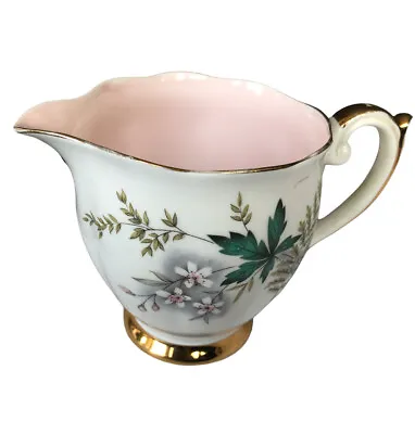 Buy Queen Anne Bone China Milk Jug Louise Pink Vintage Floral Leaf Gilt 1960 Creamer • 5£