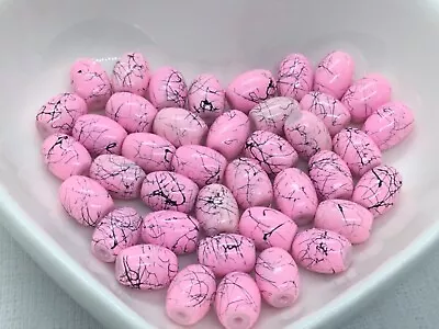 Buy 40 Glass Oval Drawbench Beads, Pink With Black Lines, 8mm X 6mm Approx • 3.10£