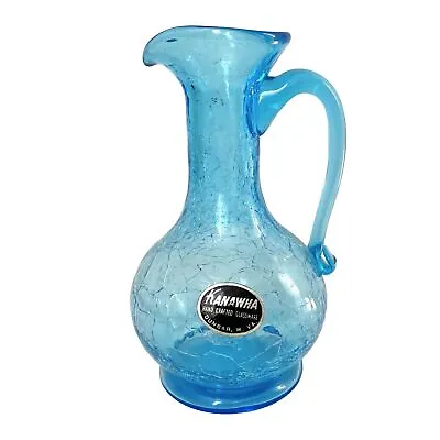 Buy Beautiful Vintage KANAWHA Blue Crackle Glass Ewer Cruet Pitcher Unique Art Glass • 13.27£