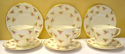 Buy 3 X Duchess Ditsy Rose Pink Buds 41 Trios Cup Saucer Plate Gilt • 27£