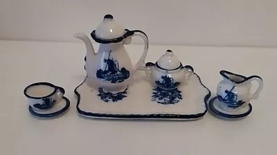 Buy Vintage Delft Blue & White Pottery Hand Painted Miniature Coffee Set On Tray • 17.20£