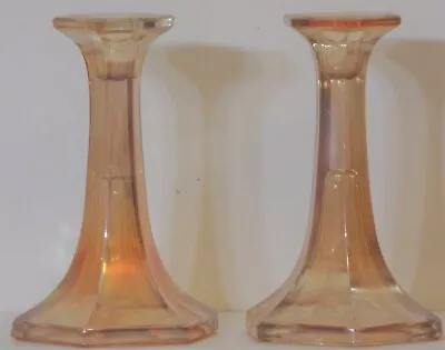 Buy Pair Of Glass Candle Sticks - Amber / Champagne Color - 7 Inches High • 11.35£