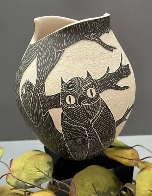 Buy Mata Ortiz Pottery Humberto Guillen Rodriguez Owl Owls Wildlife Sgraffito Art • 166.03£