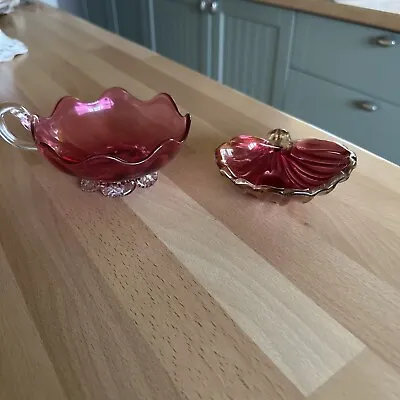 Buy Two Pieces Of Vintage Cranberry Glass • 7£