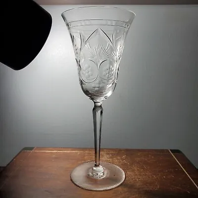 Buy Antique Bohemian Style Floral Hand Cut Clear Lead Glass Water Goblet 8 3/4  Tall • 18.49£