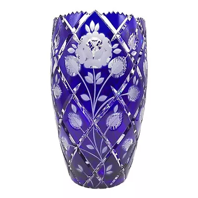 Buy LAUSITZER GLAS Flower Vase Kiriko Glass Blue X White Crystal Pre-owned H9.8xW5.5 • 161.38£