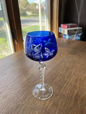 Buy Bohemian Crystal Cobalt Blue TALL Wine Goblet Glass Cut To Clear 8.25” • 66.36£