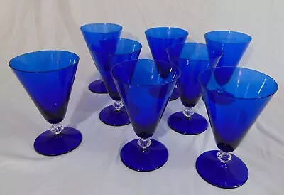 Buy 8 Cobalt Blue Wine Glasses Crystal Stems Stemware Barware • 72.04£