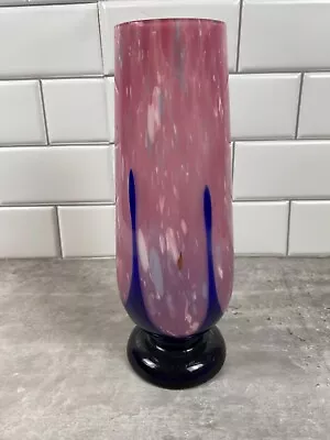 Buy Bohemian Czechoslovakia Cobalt Blue Pink Confetti Splatter Art Glass Vase 1930s • 124.39£