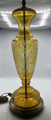 Buy Vintage Egermann Czechoslovakia Cut To Clear Amber Bohemian Glass Table Lamp • 592.96£