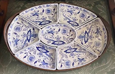 Buy Rare Booths 7 Silicon China  Onion  Hors D'ouveres Dishes With Bentwood Tray Set • 275£
