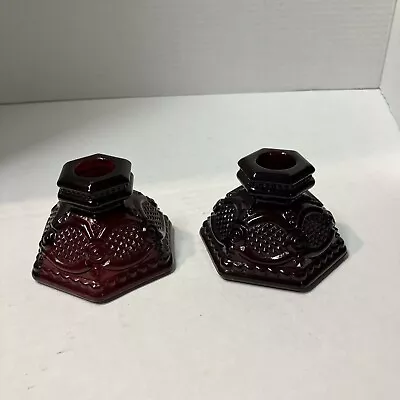Buy Pair Avon 1876 Cape Cod Collection Ruby Red Glass Candle Stick Holders • 14.38£