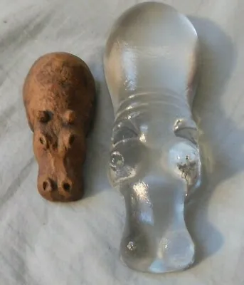 Buy Tremar UK Art Pottery And GLASS Hippopotamus Figurines Vintage LOT Of (2) • 47.25£