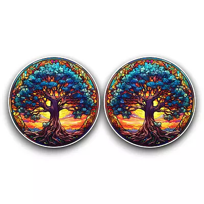 Buy 2x Small Beautiful Tree Of Life Stained Glass Effect Vinyl Sticker Decal 60mm • 2.59£
