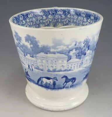 Buy Antique Pottery Pearlware Blue Transfer Country House Scene Shaving Mug 1830 • 79£