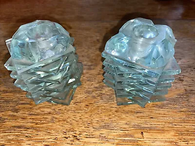 Buy Pair Of Layered Green Glass Candle Sticks • 10£