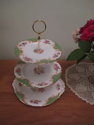 Buy Stunning  Paragon China  Plated 3 Tier Cake Stand Rockingham Green Design • 28£