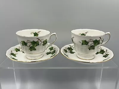 Buy 2 X Vintage Colclough Ivy Leaf Cup And Saucers Bone China White Green Leaves • 8.99£