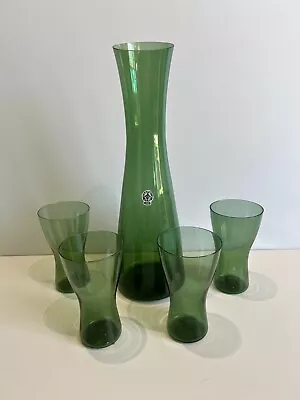 Buy Vintage Rare Kastrup Denmark 60's Danish Green Glass Carafe With 4 Cups • 143.85£