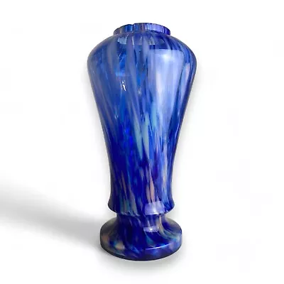 Buy Large Antique Kralik Vase Czech Bohemian Blue Spatter Art Glass By Ruckl & Welz • 99£