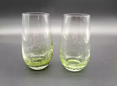 Buy Pair (2) Pier 1 Olive Green Crackle Glass Highball, Tall Tumblers    521cgt • 28.92£