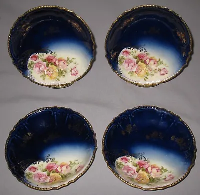 Buy Antique Royal Bavarian Hp China Set Of 4 Berry Sauce Dishes Roses Cobalt Blue  • 236.23£