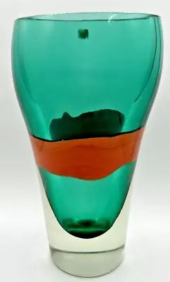 Buy Vintage Murano Art Glass Teal And Orange Large 11  Tall .5  Wide Vase U256 • 386.04£