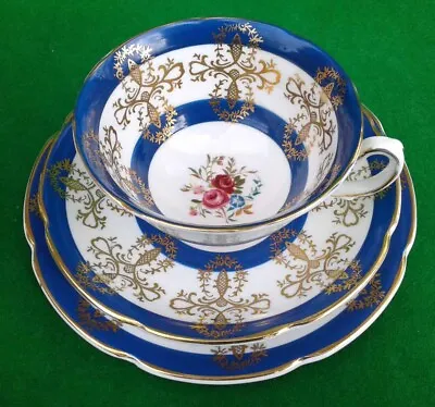 Buy Royal Grafton “pink Roses - Blue Borders” Tea Cup, Saucer And Tea Plate Trio. • 9.99£