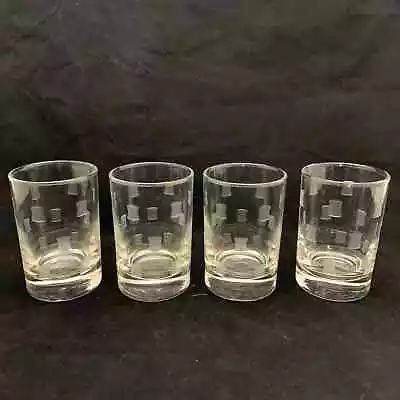 Buy Libbey Windsor Juice Glasses Cut Etched Squares On Clear MCM 50s 3.5  Tall X 4 • 13.41£