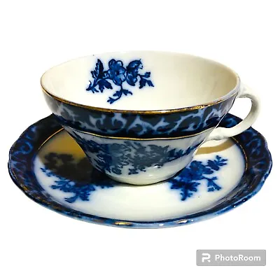 Buy Antique Stanley Pottery Flow Blue Touraine Teacup & Saucer England C.1898 • 34.52£