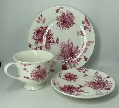 Buy LAURA ASHLEY Pink Peony Floral Trio Cup, Saucer & Side Plate Afternoon Tea Set • 20£