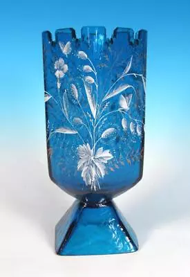 Buy Victorian Crackle Art Glass Castle Tower Cut Vase Bohemian Stourbridge HP Enamel • 118.59£