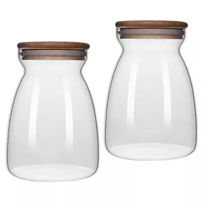 Buy Airtight Glass Jars With Wood Lids And Spoons - 2pcs 500ML • 16.28£