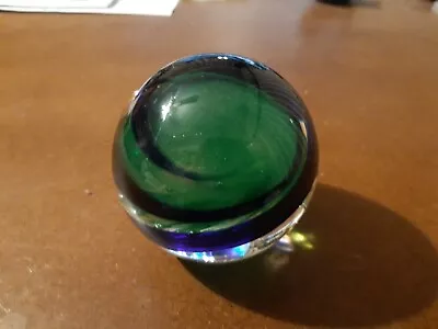 Buy Langham Sphere Paperweight With Green Centre And Blue Swirl With Bubbles • 15£