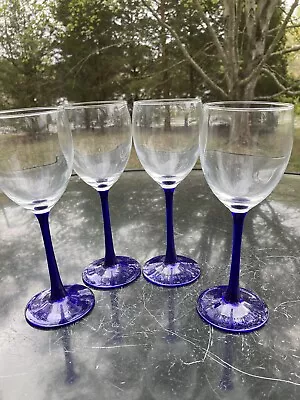 Buy Vintage Luminarc Set Of 4 Cobalt Blue Stemmed Wine Glasses 7 Oz | Unmarked • 28.81£