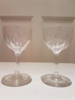 Buy Pair Of Victorian Wine Glasses Panel Cut Bowls With Vine And Grape Engraving • 20£