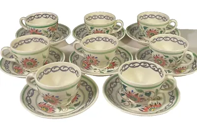 Buy OLD BRISTOL DELFT 1684 REPRO POTTERY Coffee Cups With Saucers, Set Of 8 • 23£