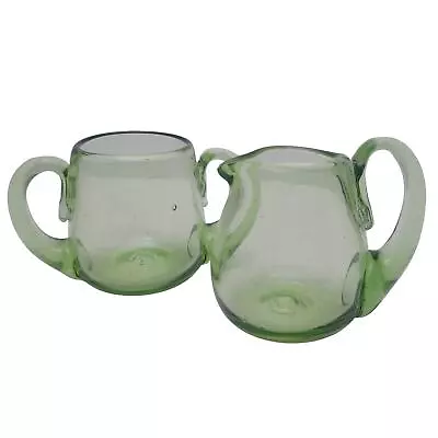 Buy Vtg Jamestown Glass Hand Blown Green Creamer And Sugar Bowl Set  • 33.21£