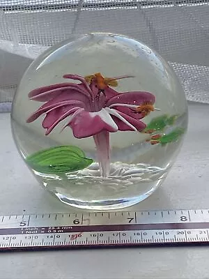 Buy Stunning Pink  Flower Bees Art Glass Paperweight Vintage Collectable • 10£